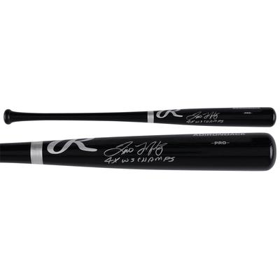 Von Tino Martinez, New York Yankees, signierter schwarzer Rawlings Pro-Schläger mit der Aufschrift „4X WS Champs“ Image