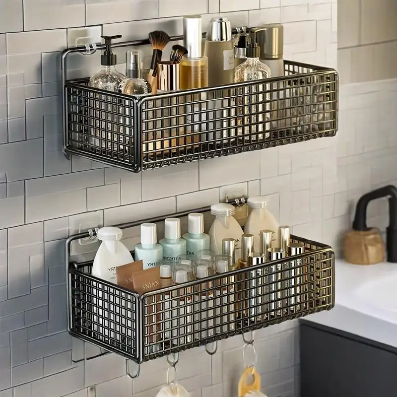 Support de rangement mural multifonctionnel pour salle de bain et cuisine, étagère de rangement de salle de bain sans poinçon pour articles de toilette, étagères de salle de bain