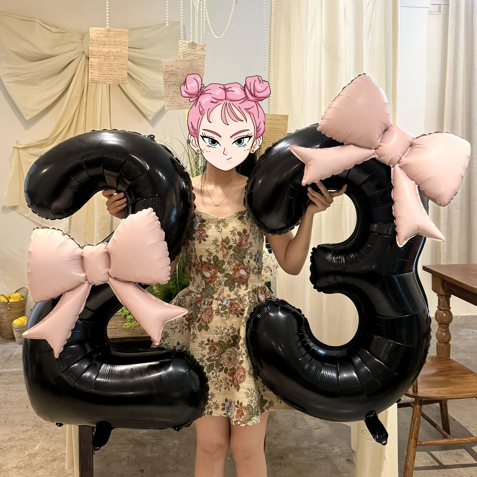 2 Stück 40 Zoll schwarze digitale Luftballons 0-9 rosa Schleife Aluminiumfolienballons Geburtstagsfeier Jahrestag Atmosphäre Dekoration Geschenke Image