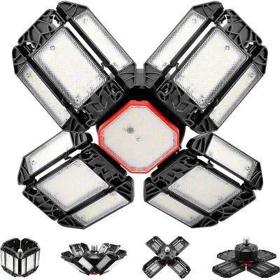 1-2 PCS Deformable LED Bulb Garage Light with 12 Adjustable Panel LED Night Lamp E26/E27 Ceiling Lighting for Workshop Warehouse
