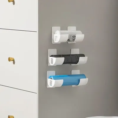 Adjustable Self-adhesive Kitchen Storage Shelf, Plastic Wall Storage Shelf for Plastic Wrap, Aluminum Foil, Towels and Bags