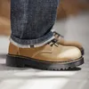 Maden Herren-Vintage-Braun-Derby-Schuhe, lässige Abendschuhe mit klobiger Sohle, klassische Schnürstiefel mit runder Spitze und niedrigem Zehenbereich für Herbst und Winter