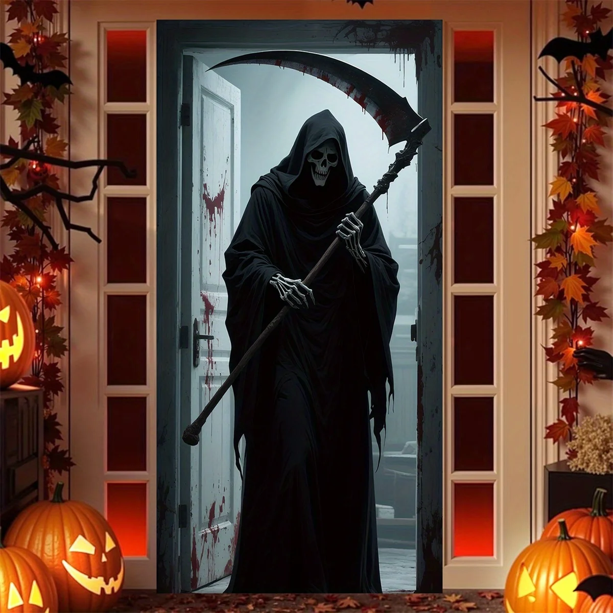 Horror-Halloween-Veranda-Banner – Todesgott-Band mit blutroten Spritzer, Horror-Party-Dekoration für den Innen- und Außenbereich Image