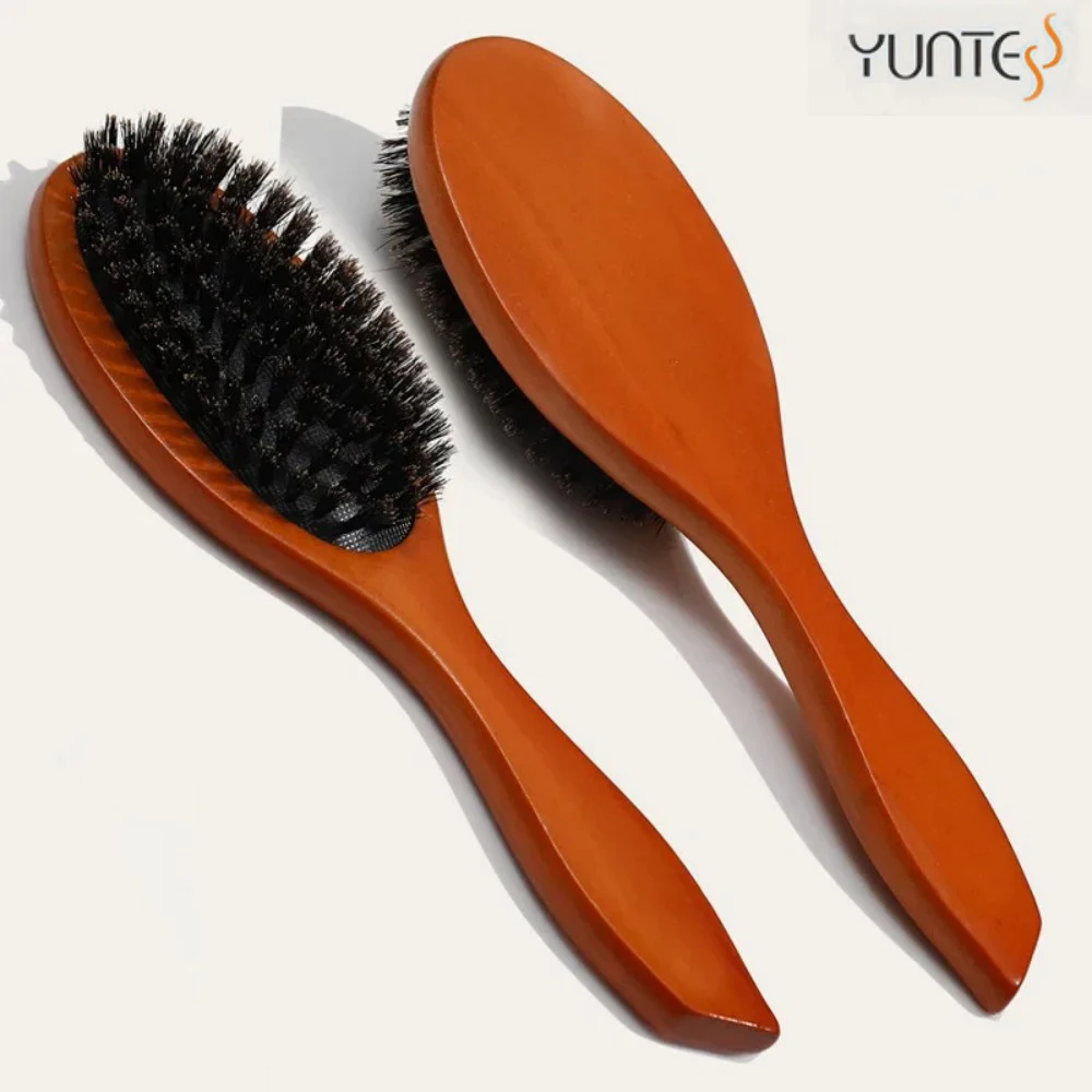 Spazzola per capelli con setole di cinghiale naturale Pettine per massaggio Spazzola per capelli antistatica per cuoio capelluto Spazzola per capelli Manico in legno di faggio Spazzola per capelli