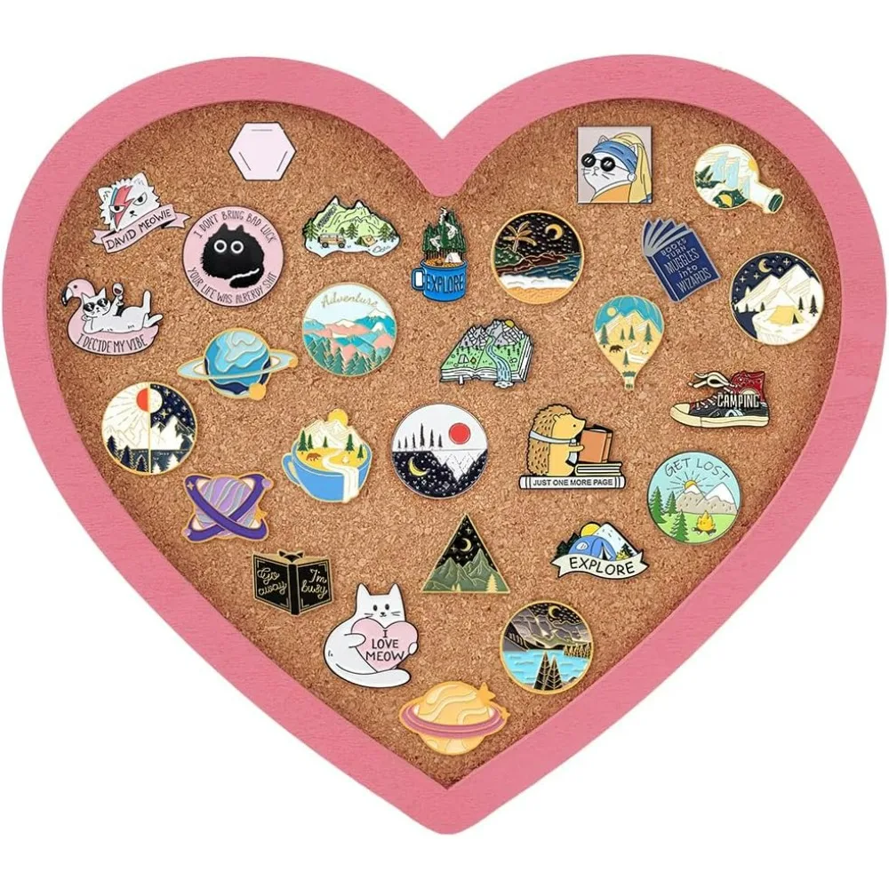 Perlenrosa Herz-Pin-Korktafel, 7,8 x 7,1 Zoll, Pinnwand-Anzeigetafel, wandmontierte Korktafel mit rosa Rahmen für Broschennadel Image