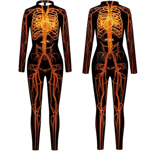 Gemusterte Zentai-Anzüge Cosplay Kostüm Bodysuit Drucken Karnevalskostüm Ganzkörperanzug Herren Damen Jungen Sexy Kostüm Halloween 3D Skelett Kostüm für Leistung Party Maskerade Kinder Erwachsene Image