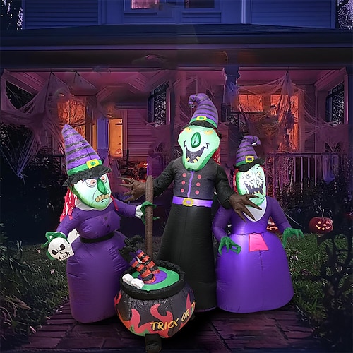 1 Stück 1,9 m/6,23 ft Halloween Drei Hexensuppen kochen LED-Licht Aufblasbares Luftmodell Innen- und Außenbereich Hof Garten Rasen Party Weihnachten Horror und seltsame Atmosphäre Dekoratives Licht Image