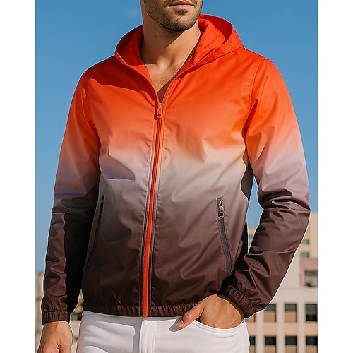 Herren Kapuzenjacke Sportjacke Reißverschluss Tasche Langarm Oberteil Athleisure Herbst Farbverläufe Sonnenschutz Leicht Outdoor Reise Sport Sportbekleidung Sportkleidung Gelb Rosa Blau Image