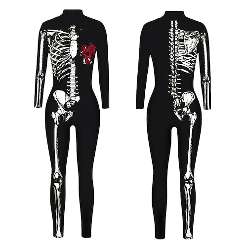 Gemusterte Zentai-Anzüge Cosplay Kostüm Bodysuit Drucken Karnevalskostüm Ganzkörperanzug Herren Damen Jungen Sexy Kostüm Halloween 3D Skelett Kostüm für Leistung Party Maskerade Kinder Erwachsene Image