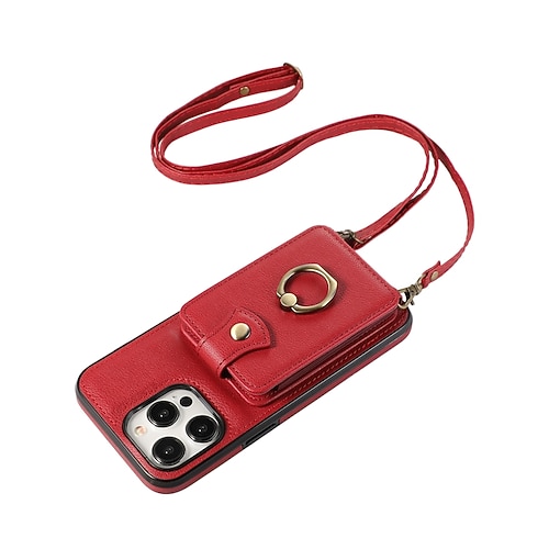 Handy Hülle Handyhüllen Für iPhone 17 Pro Max 17 Air 16 15 14 Pro Max Plus 13 12 Pro Max Mini Rückseite Brieftaschenhülle Ringhalter mit Trageriemen Kartenfach Retro TPU Metall PU-Leder Image