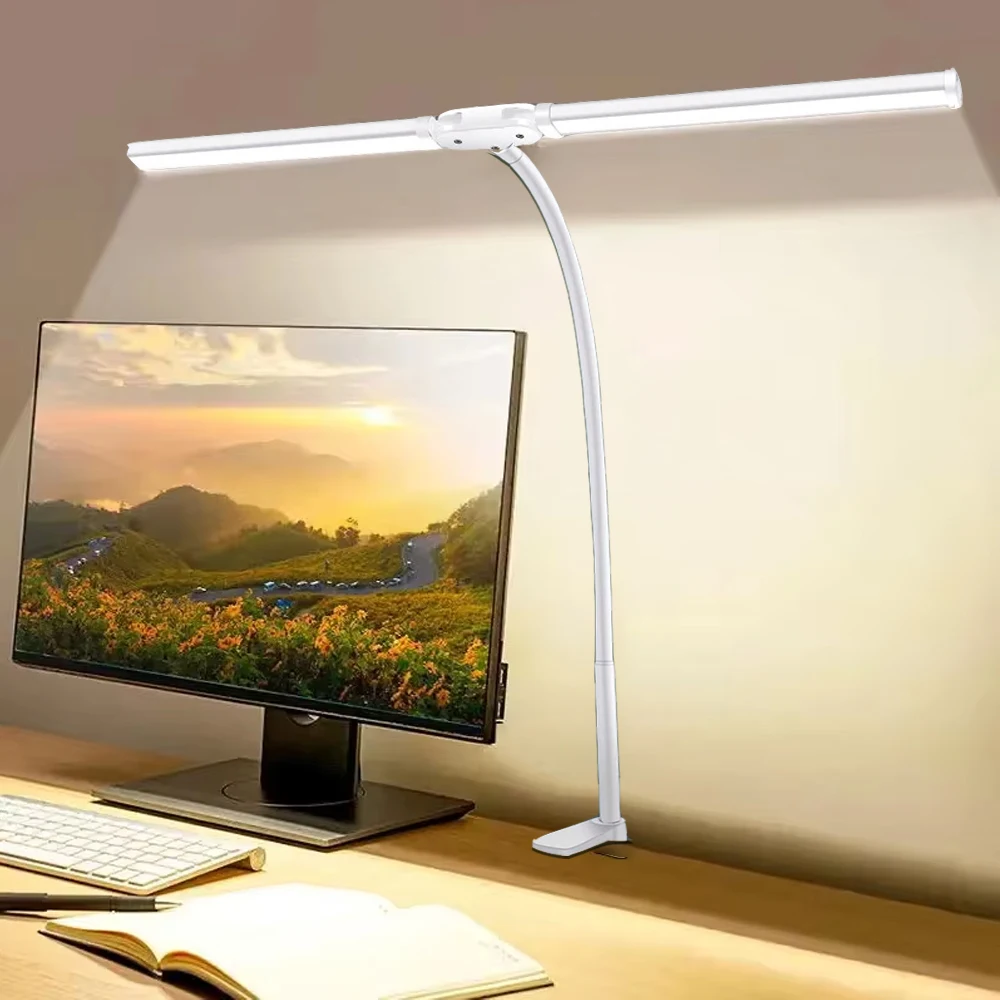 LED-Schreibtischlampe, Doppel-/Einzelkopf-Architekt-Schreibtischlampen, Büro, augenschonende Schreibtischleuchte, stufenlos dimmbar, verstellbare Schwanenhalslampe