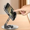 Supporto universale per telefono cellulare con rotazione a 360 gradi in alluminio interamente in metallo, supporto da tavolo, design pieghevole a doppio albero, stabile e