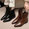 Meotina Frauen Echtes Leder Knöchel Cowboy Stiefel Spitz Starke Mittlere Ferse Zipper Western Kurze Stiefel Damen Schuhe Herbst Winter