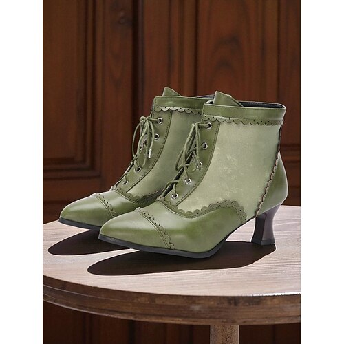 Hellblaue viktorianische Schnürstiefeletten für Damen im Stil der 1920er Jahre – Brogue-Absätze mit gewelltem Rand und zweifarbigem Design, edwardianischer Vintage-Stil für Retro-Kostüme, Cosplay, Teepartys und den Alltag Image