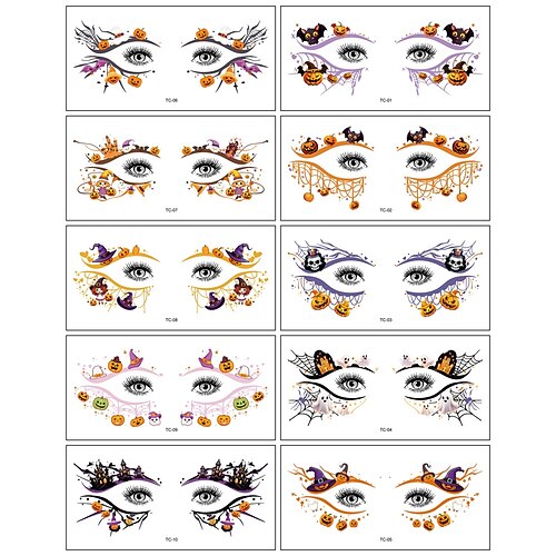 Halloween-Augen-Make-up-Tattoos – 10 hochwertige temporäre Gesichtstattoos für Partys Weihnachtsdekorationen Image