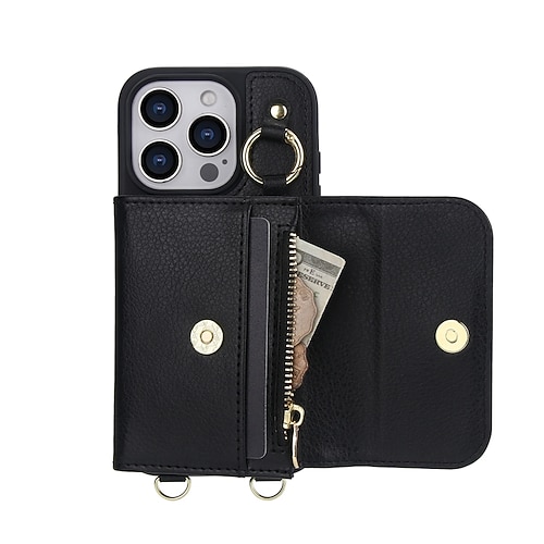 Handy Hülle Handyhüllen Für iPhone 17 Pro Max 17 Air 16 15 14 Pro Max Plus 16e 13 Pro Max Rückseite Magnetisch mit Trageriemen Kartenfach Retro TPU PU-Leder Image