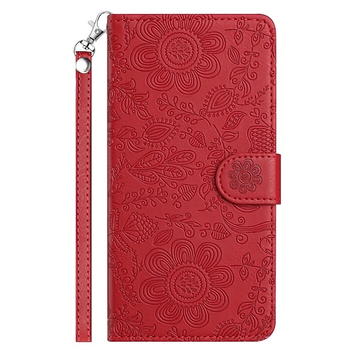 Handy Hülle Handyhüllen Für iPhone 17 Pro Max 17 Air 16 15 14 Pro Max Plus 13 12 11 Pro Max Mini Brieftaschenhülle Mit Handgelenkschlaufe Ständer Warm Blumendruck TPU PU-Leder Image