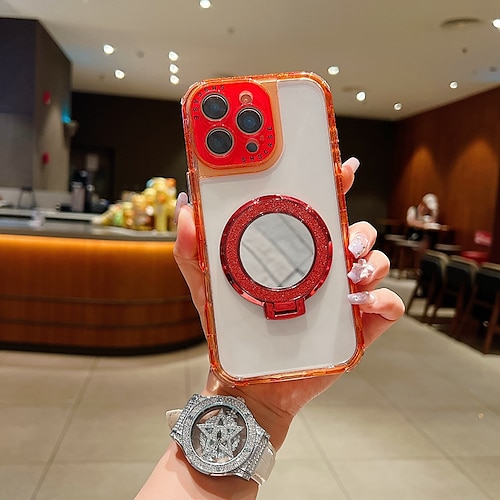 Handy Hülle Handyhüllen Für 16 15 14 Pro Max Plus 16e 13 Pro Max Rückseite Spiegel Ständer Stoßfest Retro TPU PC Image