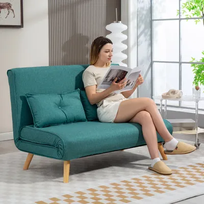 HOMCOM Click Clack Sofa Bed, 2 Seater Bed Settee for Living Room, Green