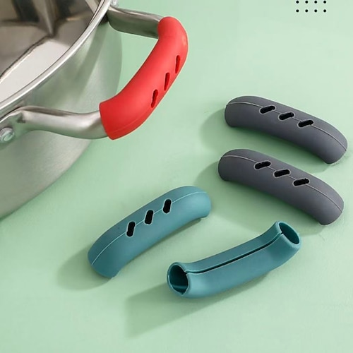 3 Paar Silikon-Topfgriffabdeckungen mit Verbrühungsschutz, hitzebeständiger und verschleißfester Küchengriffschutz für Kochtopf, Dampfgarer, Suppentopf und Hot Pot Image