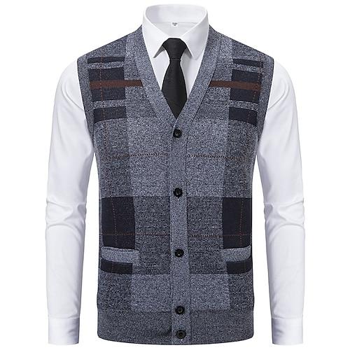 Herren Pullover Pullunder Kleid Pullover Strickjacke Strickpullover Gerippt Stricken Normale Oberteile Gestrickt Gerippt Karomuster V Ausschnitt Mode Schals Geschäft Lässig Bekleidung Herbst Winter