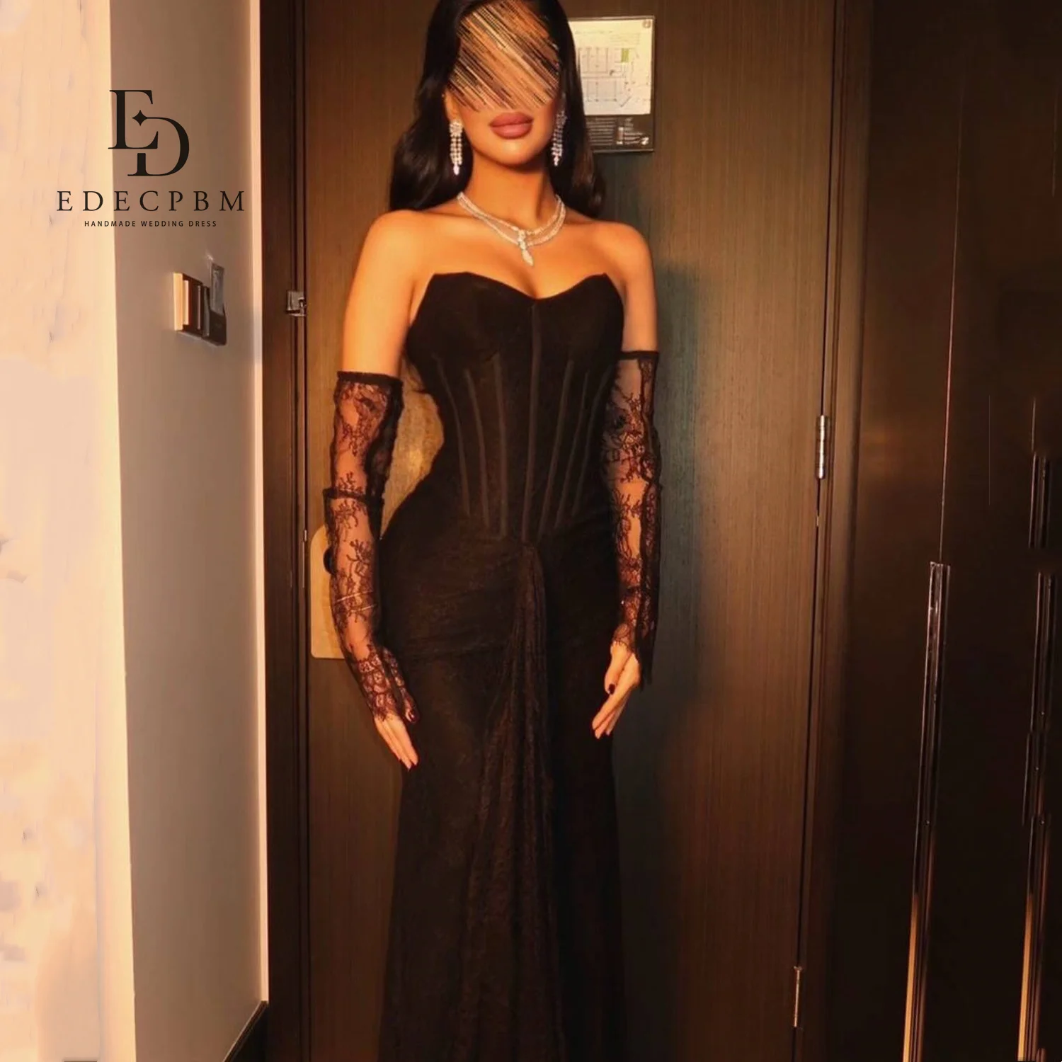 EDECPBM Elegante Partykleider 2025, maßgeschneidertes Hochzeits-Partykleid, Vestidos De Festa, Abendkleid, Damen, Braun, Aire • • Spitze