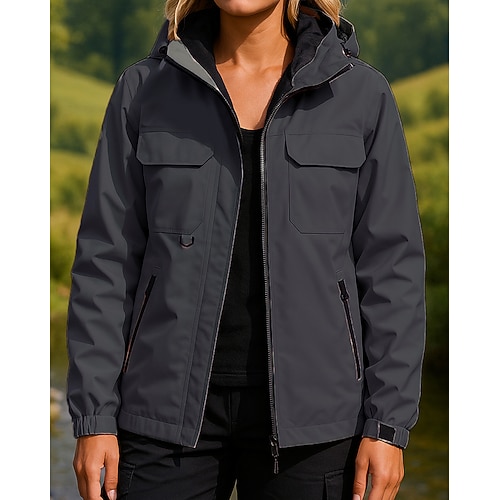 Damen Windjacke Softshelljacke Wanderjacke Außen Wasserdicht Winddicht Wanderoutfits Wanderbekleidung Frühling Herbst Oberteil Camping / Wandern / Höhlenforschung Laufen Einfarbig Schwarz Weiß Rosa Image