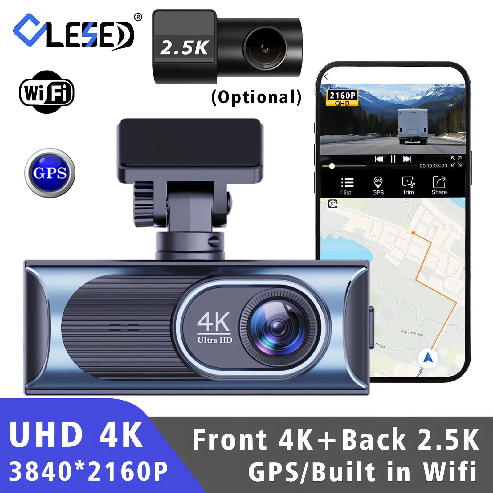 Dual Objektiv 4K + 2,5K Auto DVR 5G WIFI GPS Dash Cam Kamera Stick Recorder Dashcam black Box 24H Park Überwachung WDR Nachtsicht
