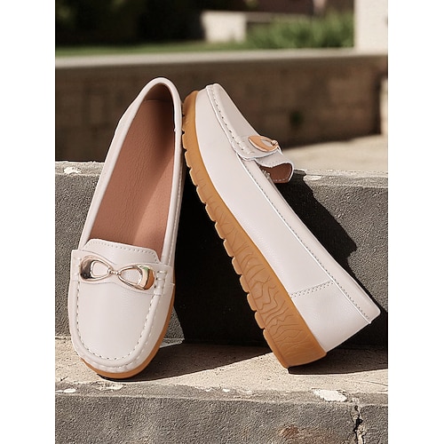 Damen schwarze Kunstleder Mokassins mit goldener Schnalle – Lässige Slipper Flache Schuhe für den täglichen Gebrauch Büro und Reisen Image