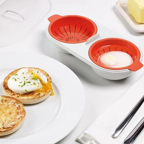 tragbarer Eierkocher für die Mikrowelle, Eierdampferschale mit Cartoon-Doppelauge und Trenner, Eierkochtablett für die Mikrowelle in Lebensmittelqualität Image