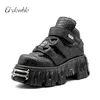 Neue Punk Stil Frauen Schuhe Lace-up Ferse Höhe 6CM Plattform Schuhe Frau Metall Dekor Frau Turnschuhe gothic Ankle Rock Stiefel