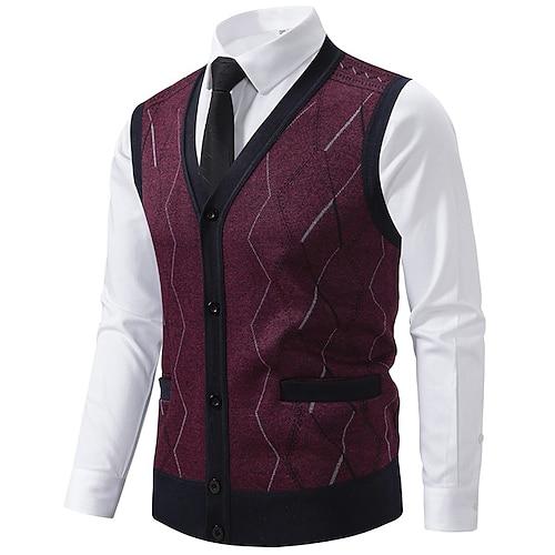 Herren Pullover Pullunder Kleid Pullover Strickjacke Strickpullover Gerippt Stricken Normale Oberteile Gestrickt Gerippt Geometrisch V Ausschnitt Mode Schals Geschäft Lässig Bekleidung Herbst Winter