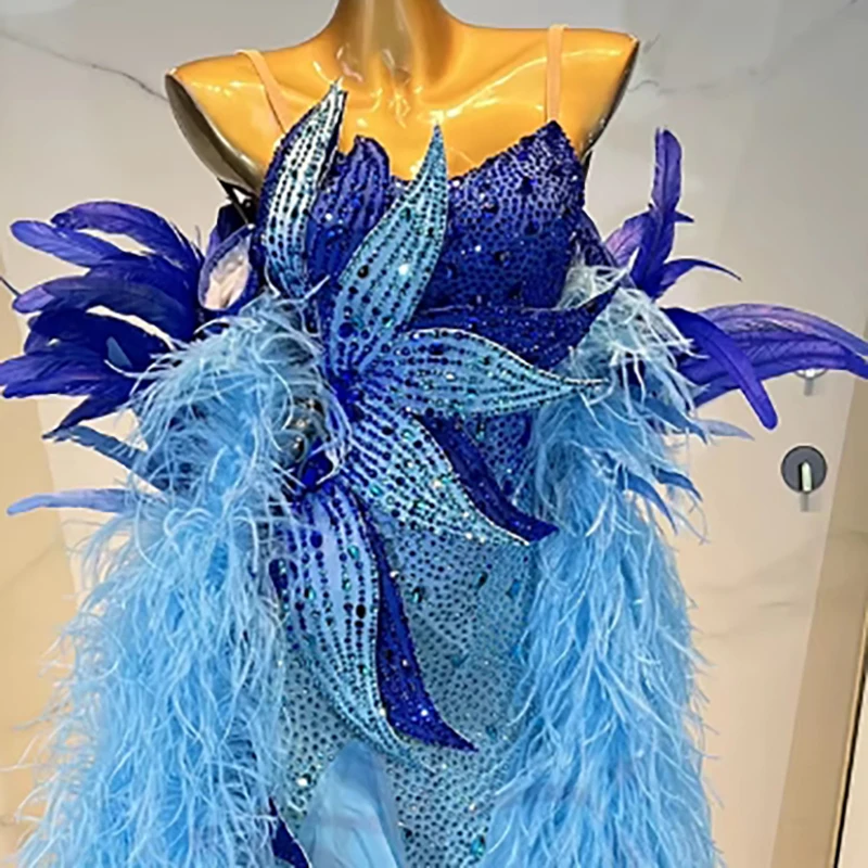 Latin Dance Kostüm AB Stein Weibliche Erwachsene Kinder High-End Maßgeschneiderte Zwei-Farbe Große Blume Hosenträger Samba Performance kleid Image