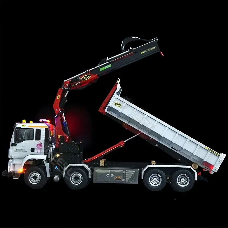 NEUE RTR Volle Muldenkipper Kran 1/14 Lkw Fernbedienung Modell Hydraulische Roll-on Lkw Malerei Metall Spielzeug