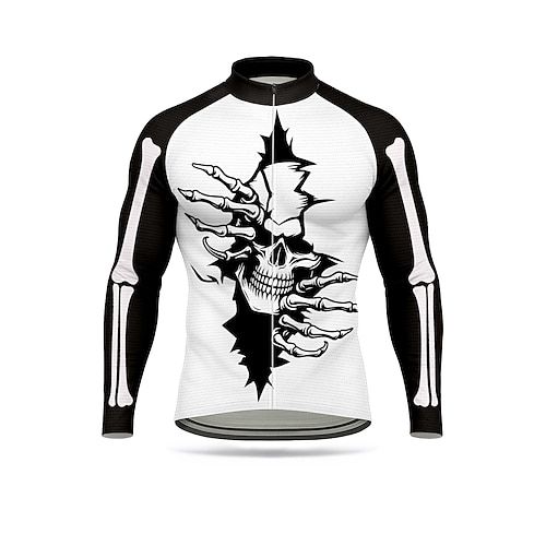 Herren Oberteile Radtrikot Grafik Schädel Halloween Langarm Fahhrad Trikot Oberteil mit 3 Gesäßtaschen Sonne Sonnenschutz Schnelltrocknend Reflektierende Streifen Sport Schwarz Bekleidung