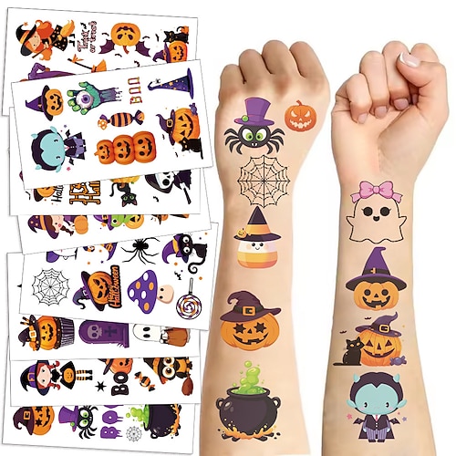 10er-Pack Halloween-Cartoon-Tattoos – temporäre Kindertattoos für Jungenamp;Mädchen, perfekt für die Halloween-Party Image