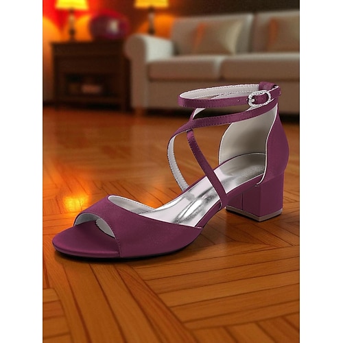 Damen-Sandalen aus Satin mit Blockabsatz und Knöchelriemen – elegante Abendschuhe mit offener Spitze für Cocktailpartys und Abendoutfits Image