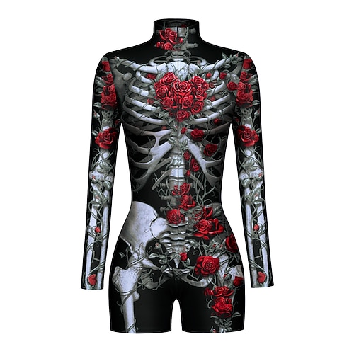 Gemusterte Zentai-Anzüge Cosplay Kostüm Bodysuit Drucken Karnevalskostüm Damen Sexy Kostüm Halloween 3D Skelett Kostüm für Leistung Party Maskerade Erwachsene Image