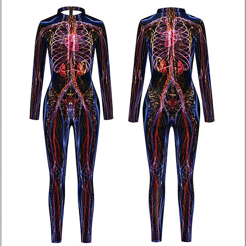 Gemusterte Zentai-Anzüge Cosplay Kostüm Bodysuit Drucken Karnevalskostüm Ganzkörperanzug Herren Damen Jungen Sexy Kostüm Halloween 3D Skelett Kostüm für Leistung Party Maskerade Kinder Erwachsene Image
