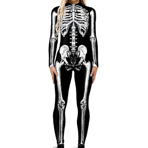 Gemusterte Zentai-Anzüge Cosplay Kostüm Bodysuit Drucken Karnevalskostüm Ganzkörperanzug Herren Damen Jungen Sexy Kostüm Halloween 3D Skelett Kostüm für Leistung Party Maskerade Kinder Erwachsene Image