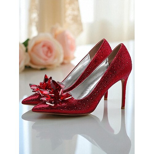 Damen-Pumps mit goldenen Kristallen und hohem Absatz – glitzernde Stilettos mit spitzer Zehenpartie und Strasssteinen für Hochzeiten, Abendpartys und formelle Anlässe Image