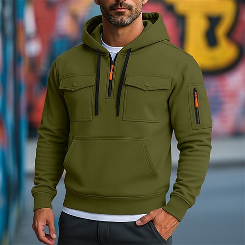 Herren Kapuzensweatshirt Vollreißverschluss-Kapuzensweatshirt Fleece Kapuzensweatshirt Taktischer Kapuzensweatshirt Schwarz Weiß Armeegrün Rote Burgunderrot Mit Kapuze Einfach Reißverschluss Tasche Image