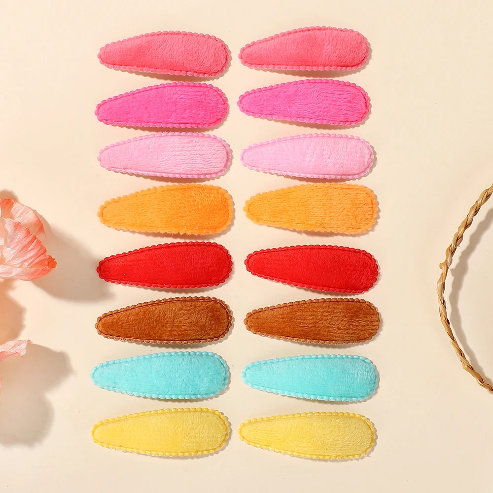 50PCS Zufällige Farben Waterdrop Haar BB Clips für Mädchen Haar Pony Nette Fuzzy Filz Tuch Legierung Haar Clip Kinder kopfschmuck Image