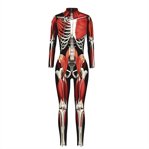 Gemusterte Zentai-Anzüge Cosplay Kostüm Bodysuit Drucken Karnevalskostüm Ganzkörperanzug Herren Damen Jungen Sexy Kostüm Halloween 3D Skelett Kostüm für Leistung Party Maskerade Kinder Erwachsene Image