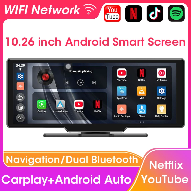 Tragbarer Android-Smart-Bildschirm mit kabellosem CarPlay und Android Auto, unterstützt Youtube Netflix Spotify Car Radio Multimedia Player Image