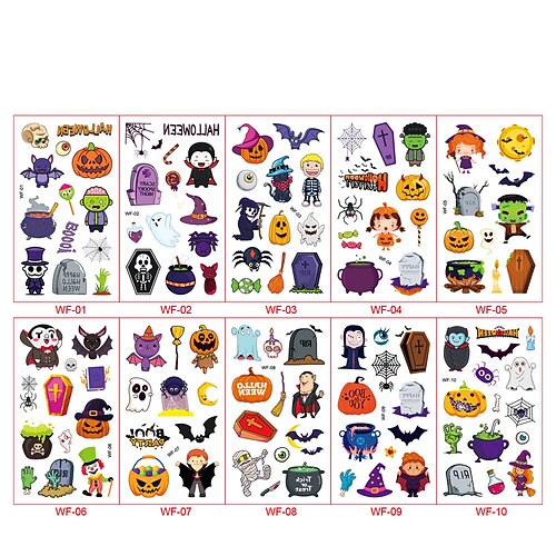Halloween-Cartoon-Tattoo-Aufkleber für Kinder – 10 wasserdichte temporäre Kürbis-Tattoos als Partygeschenk Dekorationen Image
