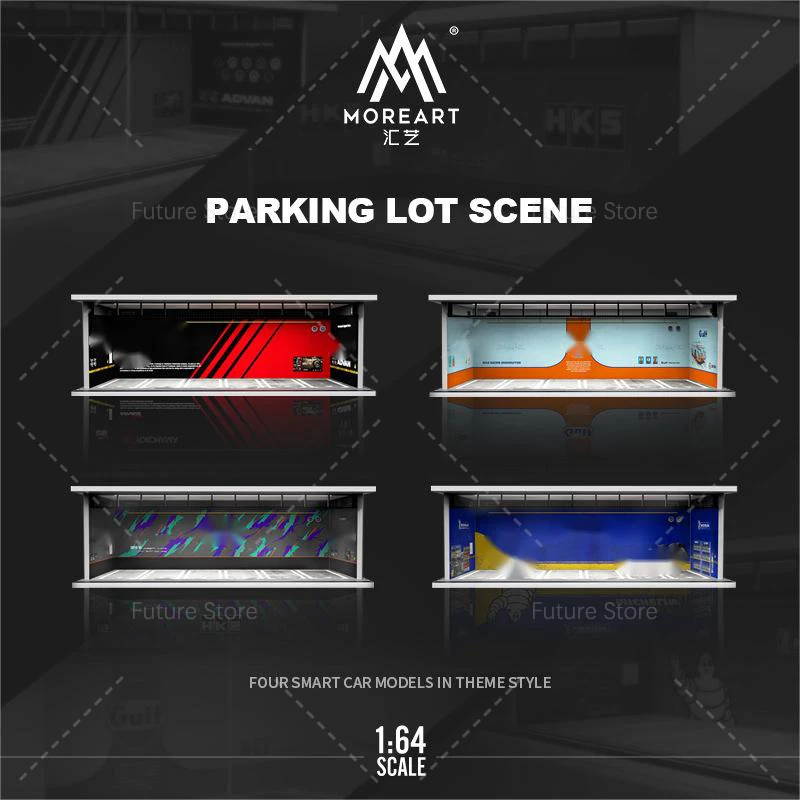 Maßstab 1:64 Diorama Auto Garage Modell LED Beleuchtung Auto Parkplatz Vitrine Szene Modell Spielzeug Sammlung Geschenke
