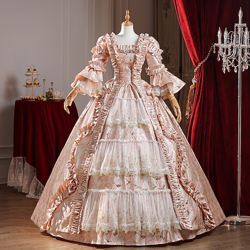 Vintage Rokoko Renaissance Maxi Kleid Normal Ein Hauch Prinzessin Braut Plissiert Gerüscht Prinzessin Rundhals Kostüm Damen Halloween Karneval Maskerade Leistung Party Halloween Erwachsene Ganzjahres Image