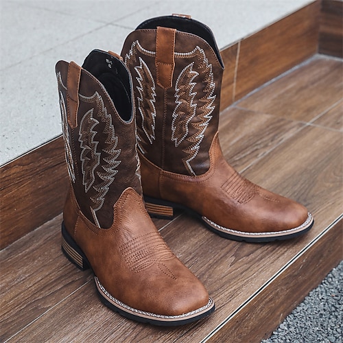 Cowboystiefel für Herren – Reitstiefel im Westernstil mit halbhoher Wade für Herren, strapazierfähiges klassisches Westernschuhwerk für lässige Ranch-, Rodeo- und alltägliche Cowboy-Outfits Image