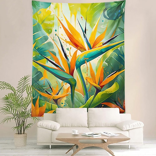 Tapisserie Decke Wandbehänge Paradiesvogel Grüne Pflanze Kunst Lebendig Schlafzimmer Wohnzimmer Wohnheim Dekorationen Wand Tür Hintergrund Image